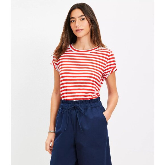 Ann Taylor LOFT Womens Size XL Striped Everyday Crew Neck Tee in Red $35 920 - Picture 1 of 8